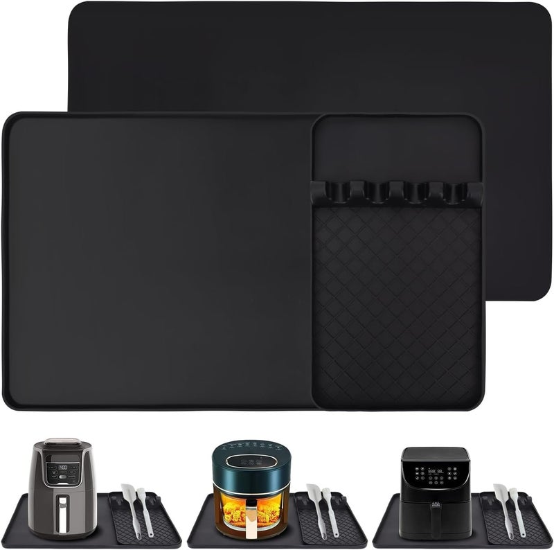 JoaSinc Silicone Heat Resistant Mat for Countertop - 24x16 Inch Air Fryer Mat with Kitchen Accessories Holder Pad for Microwave/Oven,Compatible with Ninja/Cosori/Chefman/Toshiba - Black - Image 1